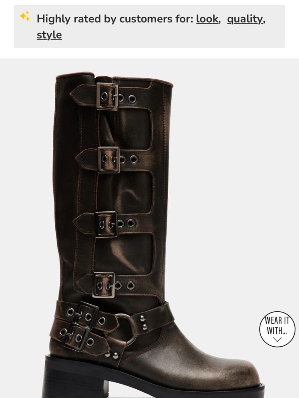 Steve Madden rocky Brown distressed Buckle Knee-High Leather Boots